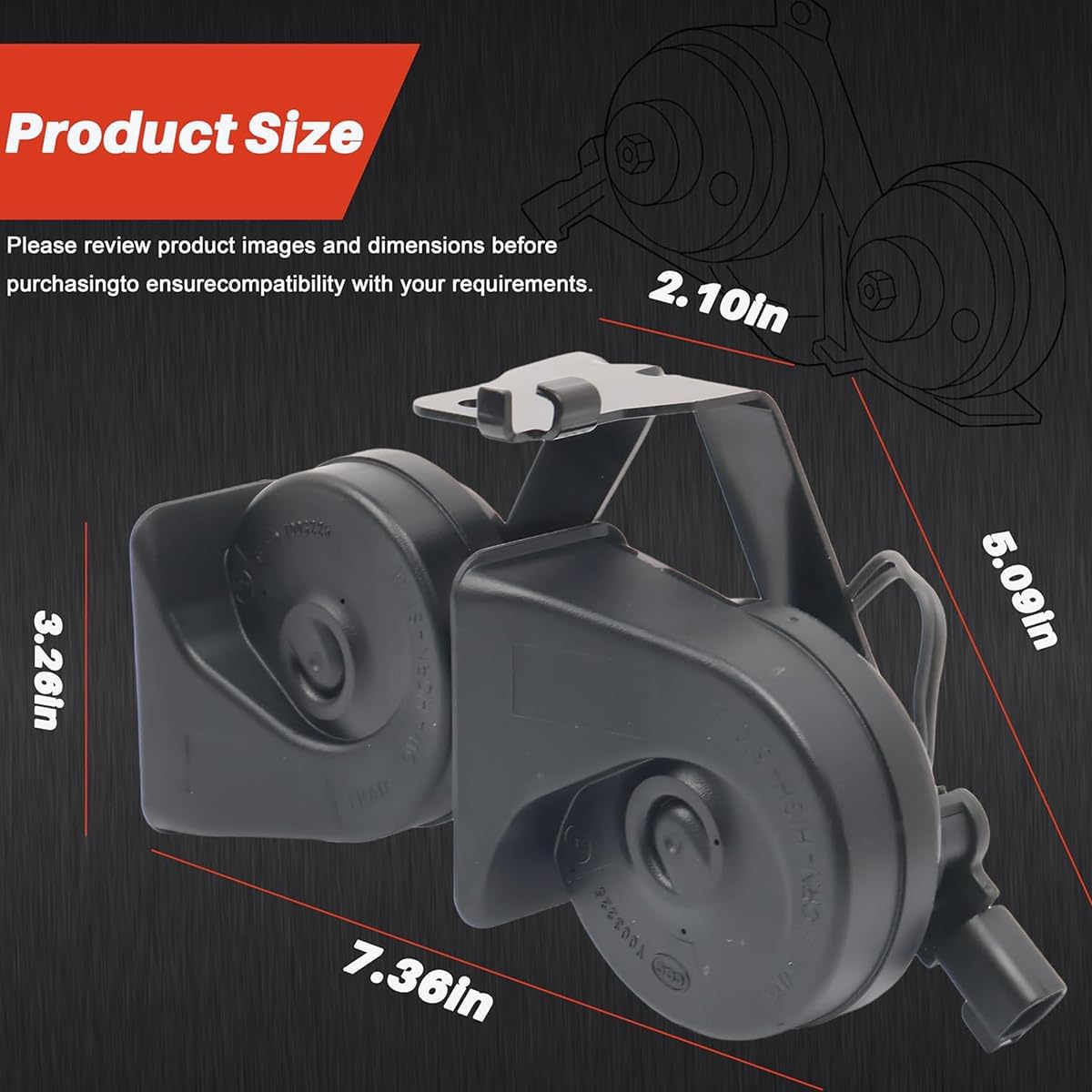 HC3Z-13832-G Dual Horn Assembly With Bracket Fits for Ford F250 F350 Super Duty 2017 2018 2019 2020 2021 2022 Replace#HC3Z13832G, HC3Z-13832-F, HC3Z-13832-E, HC3Z-13832-A, HC3Z-13832-D