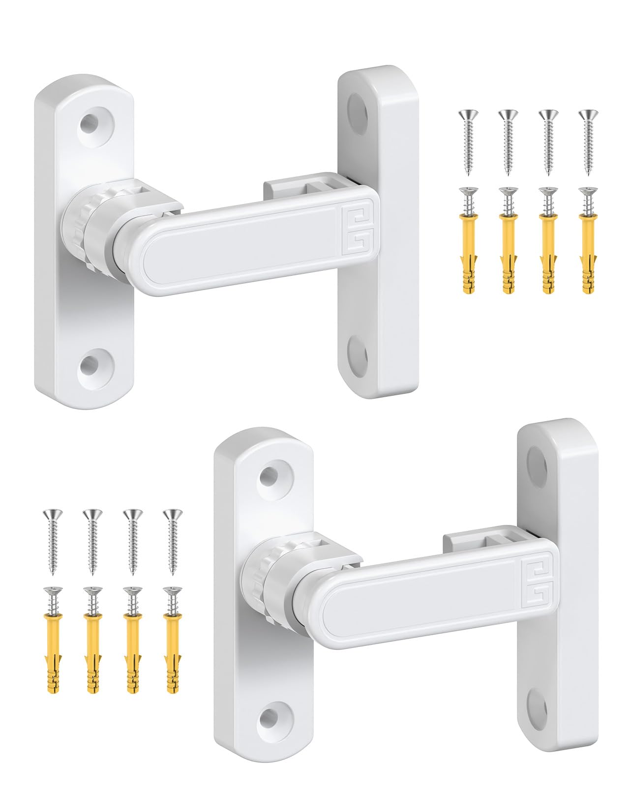 MeBantoo Adjustable Barn Door Locks, 90/180 Degree Sliding Door Latch, Protect Home Security Gate Latch for Bedroom, Barn, Cabinet, Garden, Fence (White-2 Pcs) — image 1
