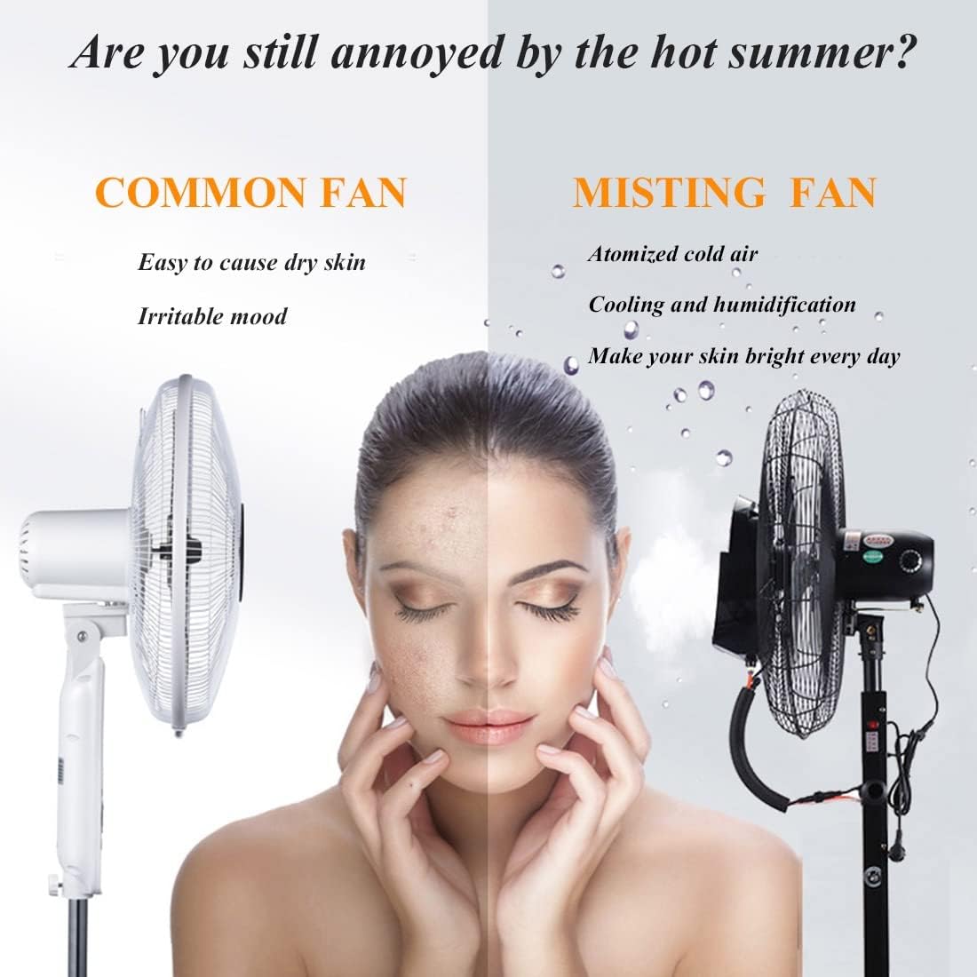 High Velocity Misting Fan Oscillating Pedestal Fan Misters With 11 Gallon Water Tank Industrial Floor Cooling Fans For Outdoor Patio Backyards Greenhouse, 320W/26in