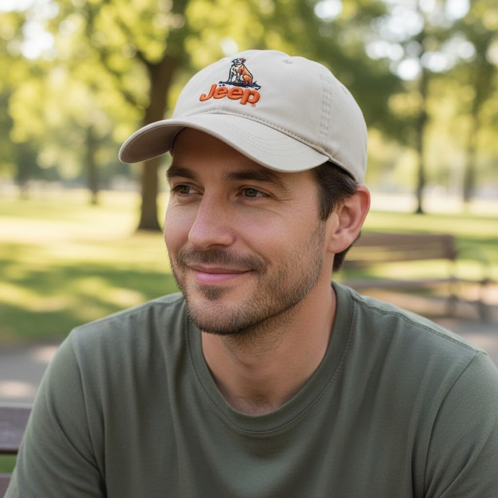 Jeep Vintage Dog Logo Garment Washed Hat Classic Design DSC Original | Cool Stuff (Stone)