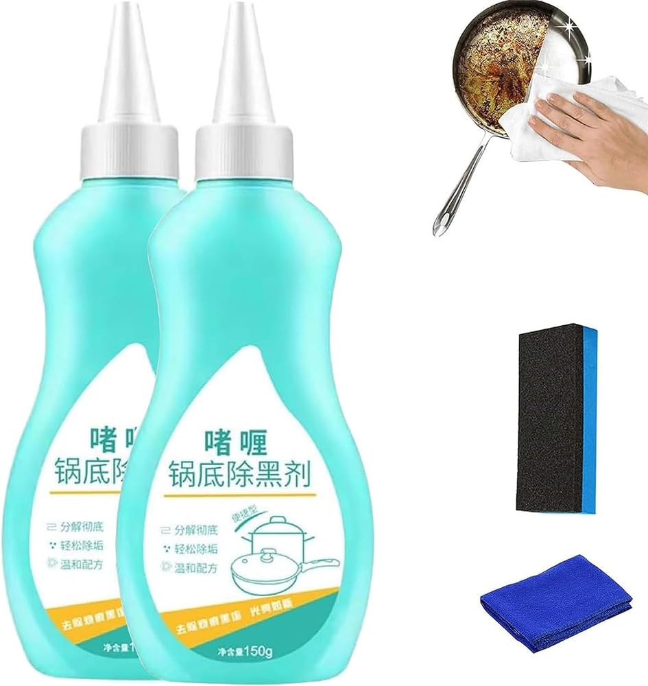 VALFIM Gel Cleaner for Cookware Bottom,Bottom of the Pot Black Scale Cleaner,Kitchen Metal Polishing Cleaner,Stubborn Grease & Grime Remover Bubble Spray (2Pcs)