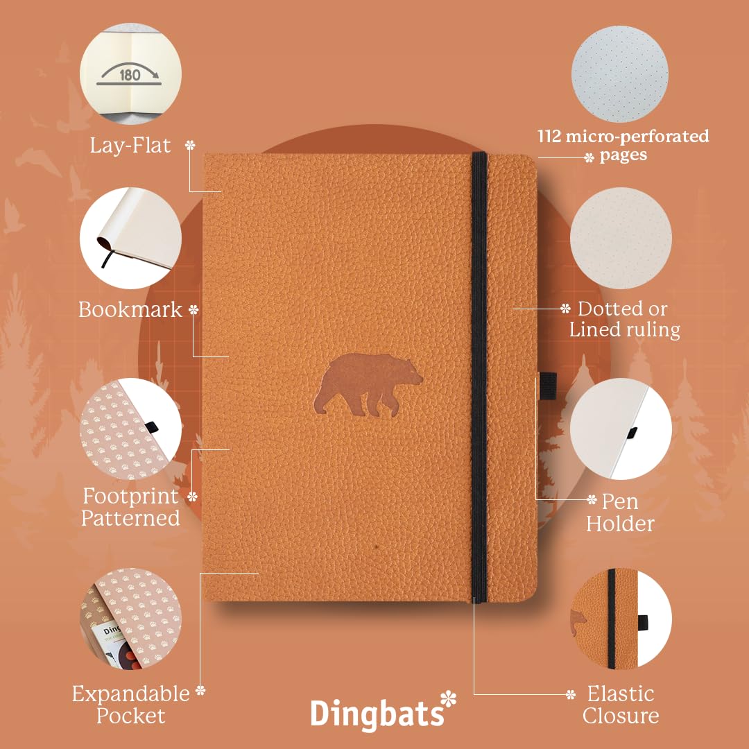 Dingbats* Wildlife Dotted Journal Notebook A5, Vegan Leather Soft Cover, Ideal for Work Travel, Writing, with Pocket - Image 3