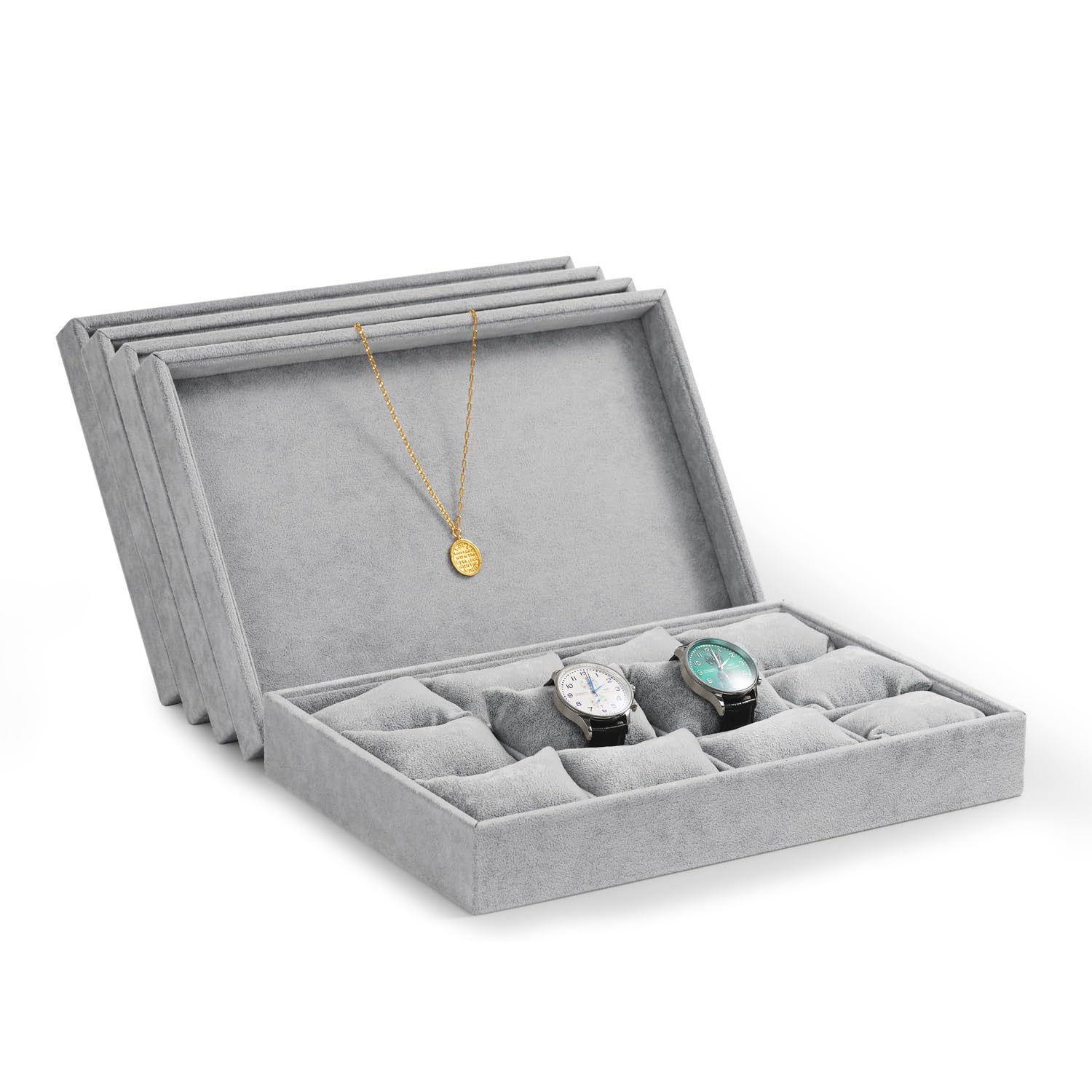 Oirlv Gris Velours Bijoux 12 Grilles Plateau à Bijoux pour Montres, Bracelets,