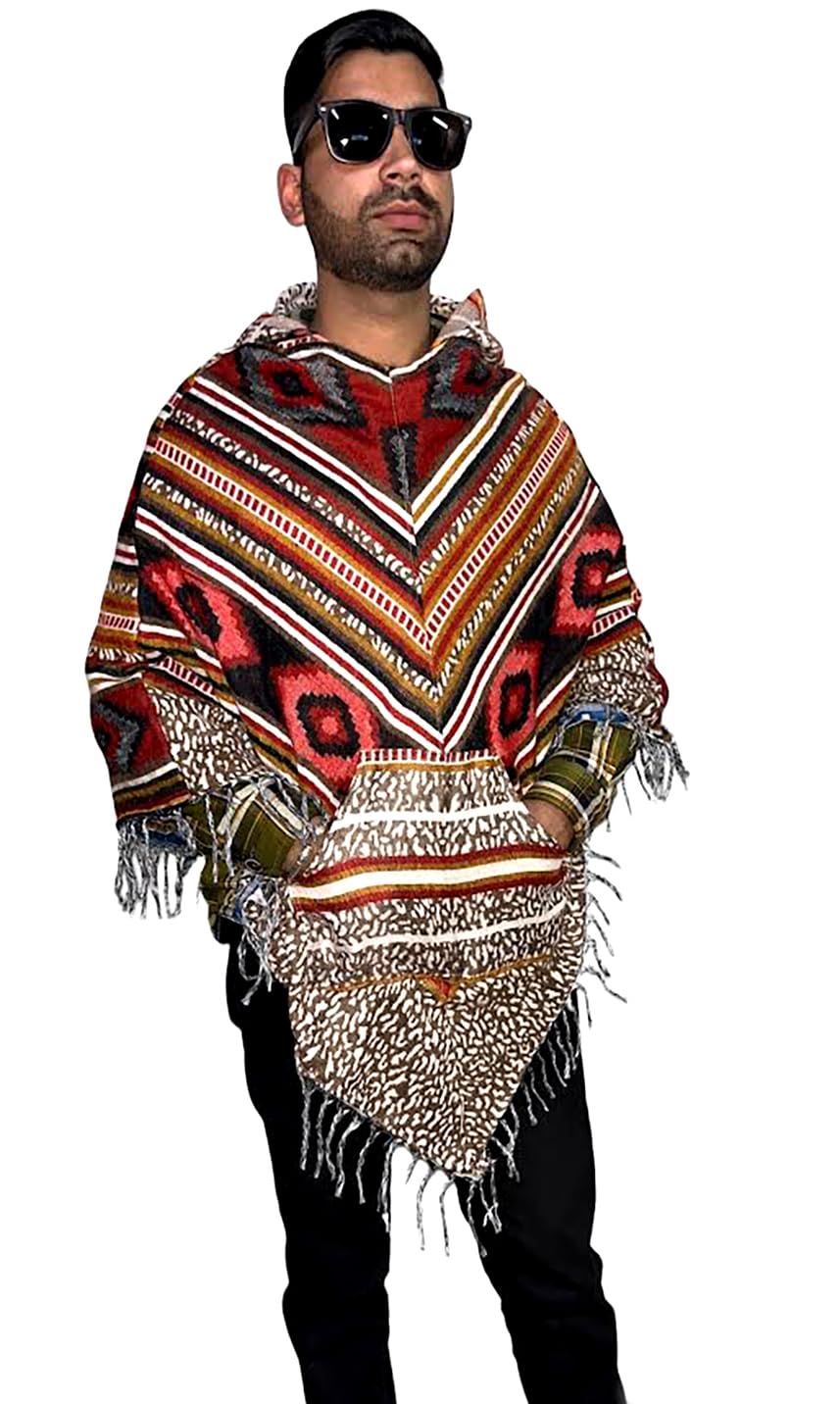 kullu woolen poncho with hood for men multinew