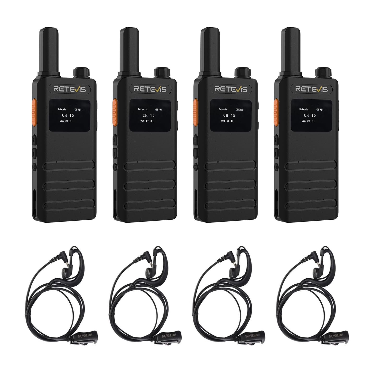 Retevis B3S 2 Way Radio, Walkie Talkies with Earpiece, Ultra Thin, 1620mAh, Channel Display,USB-C, Solid Design,Hands-Free, Rechargeable Two Way Radio