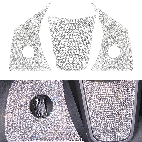 Image of Bling Rhinestone Control Panel Decals for Tesla Model 3 & Y, 3Pcs Sparkly Car Accessories
