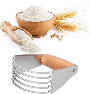 Stainless Steel Pastry Dough Blender, Portable Pastry Cutter Multi-purpose Dough Blender with Heavy Duty Blades Pastry Cutter Dough Flour Metal Mixer Cutter for Home Baking(Wood color)