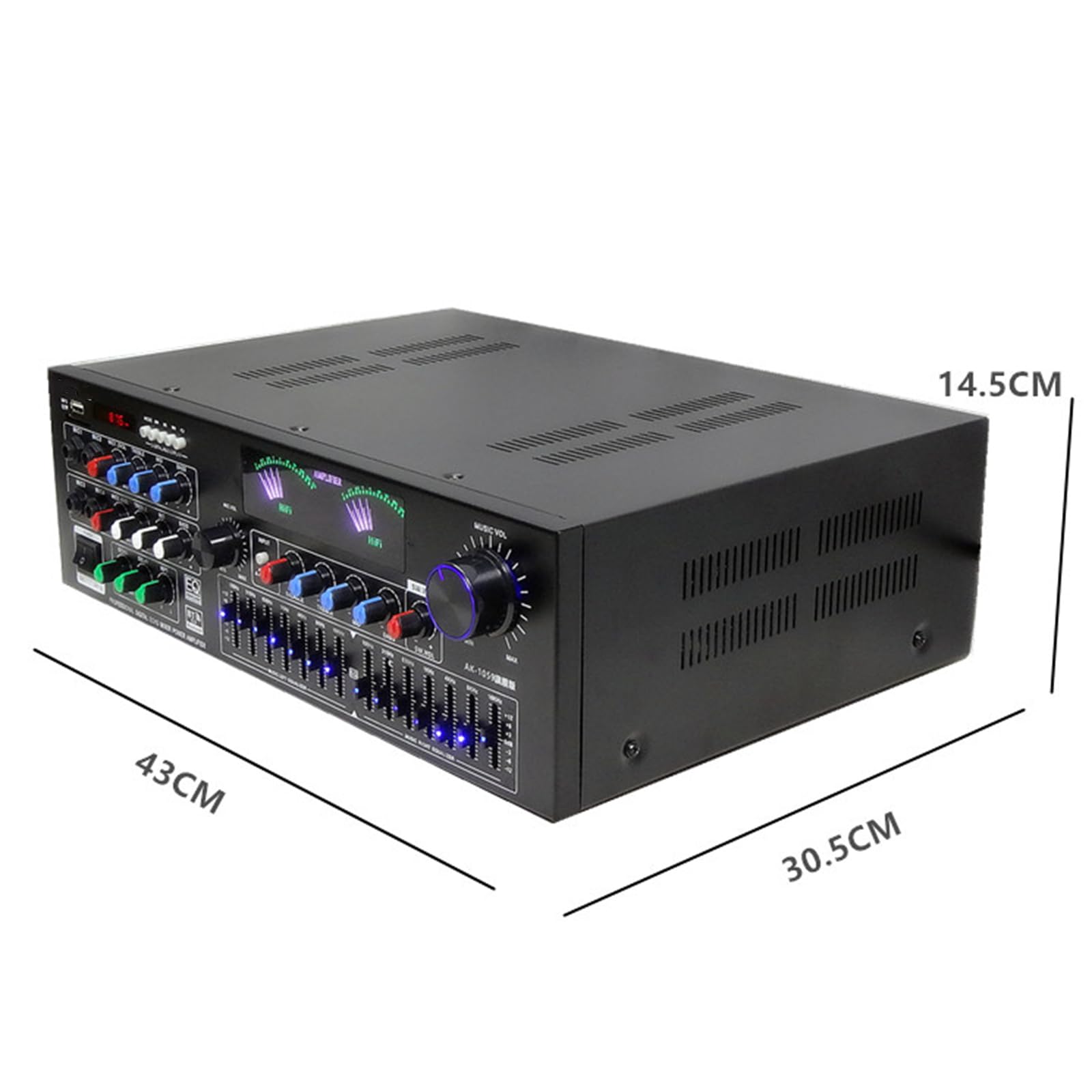 Amplificatore Audio Stereo da 900 W, Ricevitore Audio a 2.1 Canali, con Display dello Spettro + Manopola del Volume, Regolazione Dell'equalizzazione, per Altoparlanti Home Theater E Studio