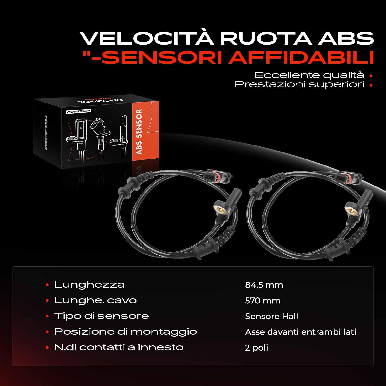 Frankberg Sensore Velocità Ruota ABS Sensore ABS 2-Poli Compatibile con SLK R171 Classe CLC CL203 Classe C T-Model S203 CLK Cabriolet A209 Classe C W203 Replace# ALS380