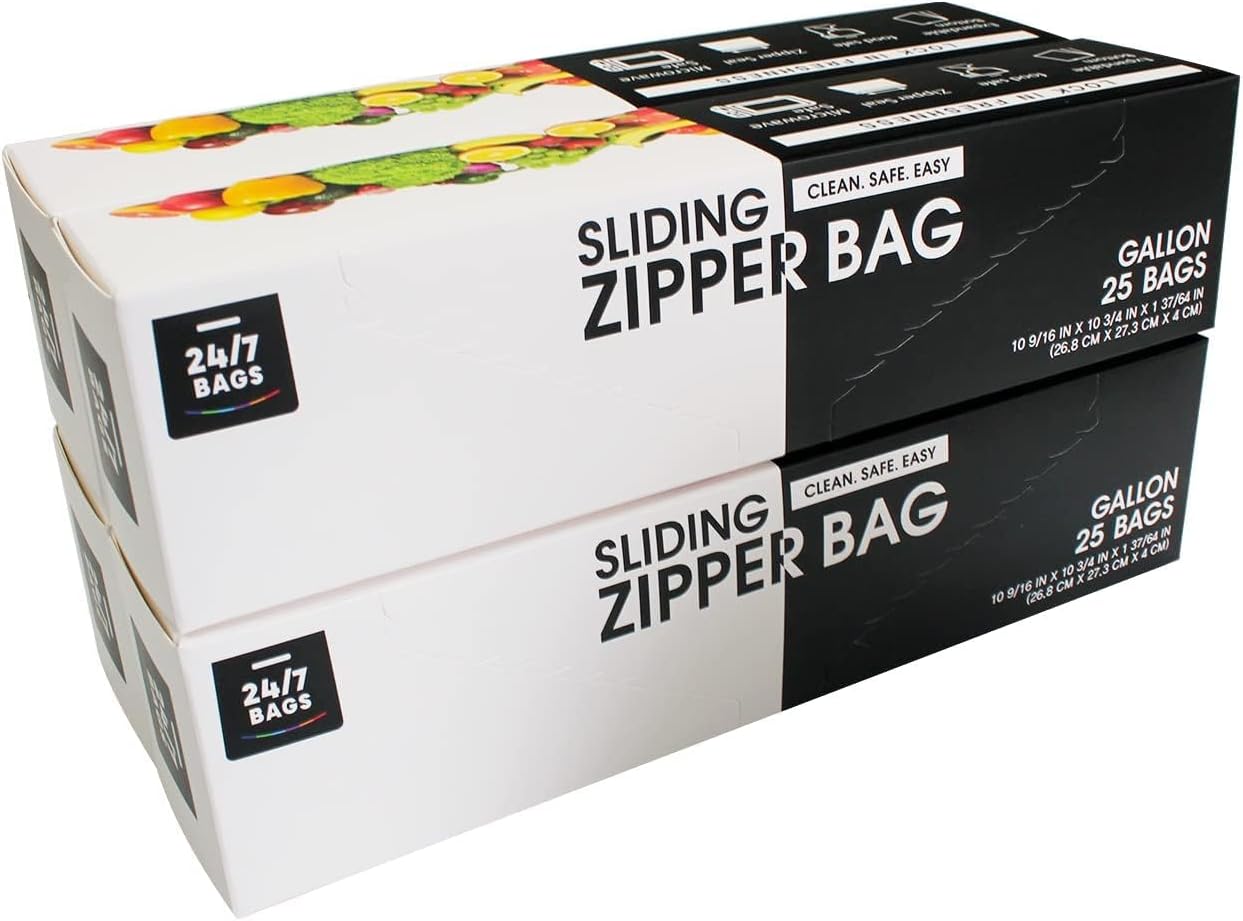 - Gallon Slider Storage Bags- 100 Count, Featuring Expandable Bottom, Zero BPA, Microwave-Safe(4 boxes of 25)
