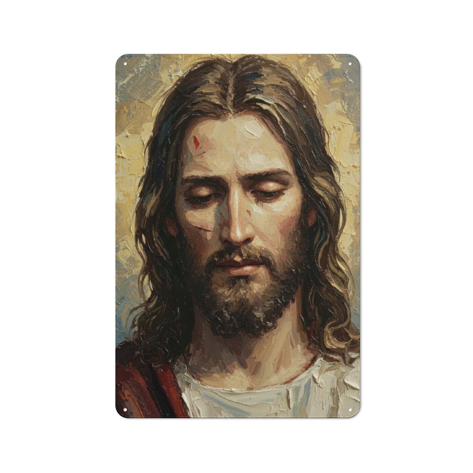 Portrait of Jesus Christ Oil Painting Metal Wall Plaque 30x20cm, Simple Retro Studio Wall Plaque for Office, Study, Studio Or Hallway