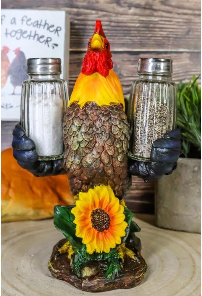 Set of 1 Farm Barnyard Rooster Salt Pepper Shakers Holder Figurine