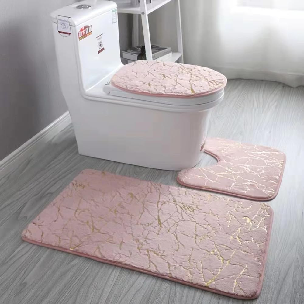 Tapis de toilette absorbant Xiao Hua rose lot de 3 pour salle de bain