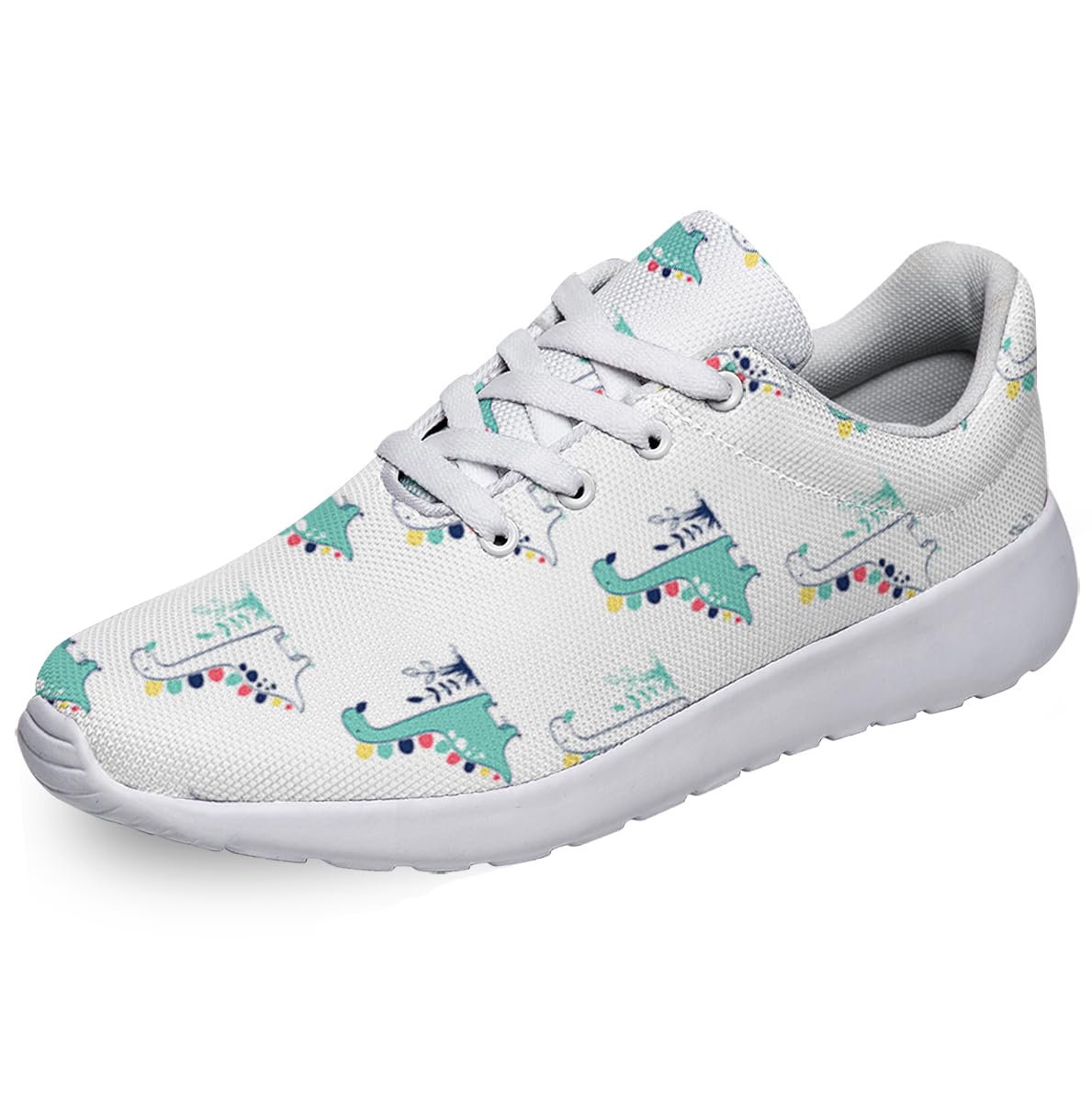 Women Men Dinosaur Shoes Personalited 3D Print Running Shoes Athletic Tennis Sneakers White Size 7.5