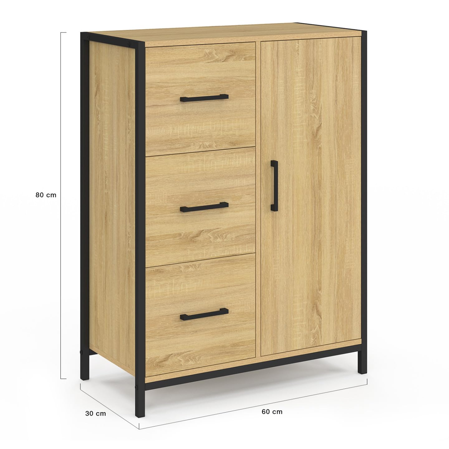 IDMarket - DETROIT Cassettiera da bagno a 3 cassetti e 1 armadio dal design industriale
