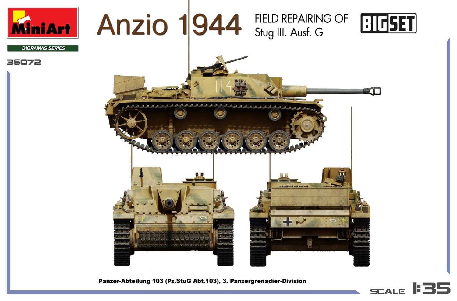 Mini Art 36072 1:35 Big-Set Anizo 1944 Instand.StuG.III - originalgetreue Nachbildung, Modellbau, Plastik Bausatz, Basteln, Hobby, Kleben, Modellbausatz, Zusammenbauen, unlackiert