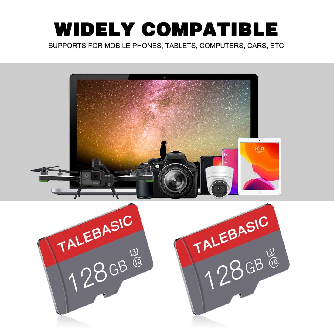 Lot de 2 Cartes Micro SD 128 Go Classe 10 Haute Vitesse avec Adaptateur SD pour Tablette/Smartphone/Appareil Photo/autoradio/Console de Jeu 128 Go