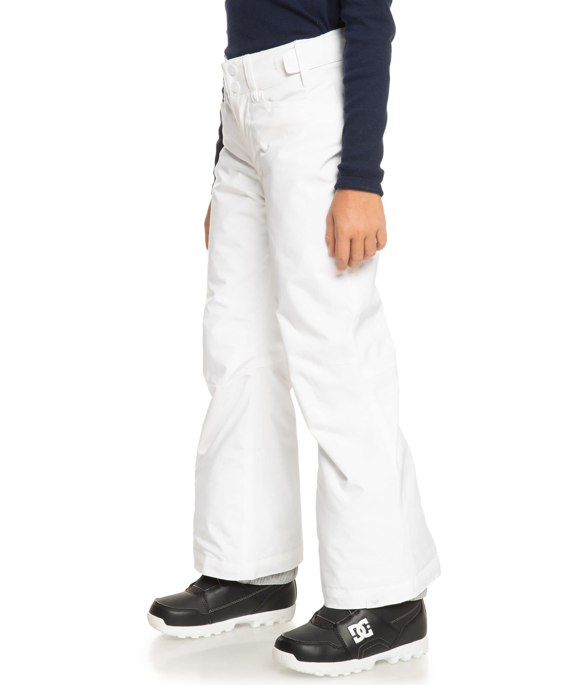 Roxy Girls Backyard Snow Pants with DryFlight Technology, 8/Small, Bright White