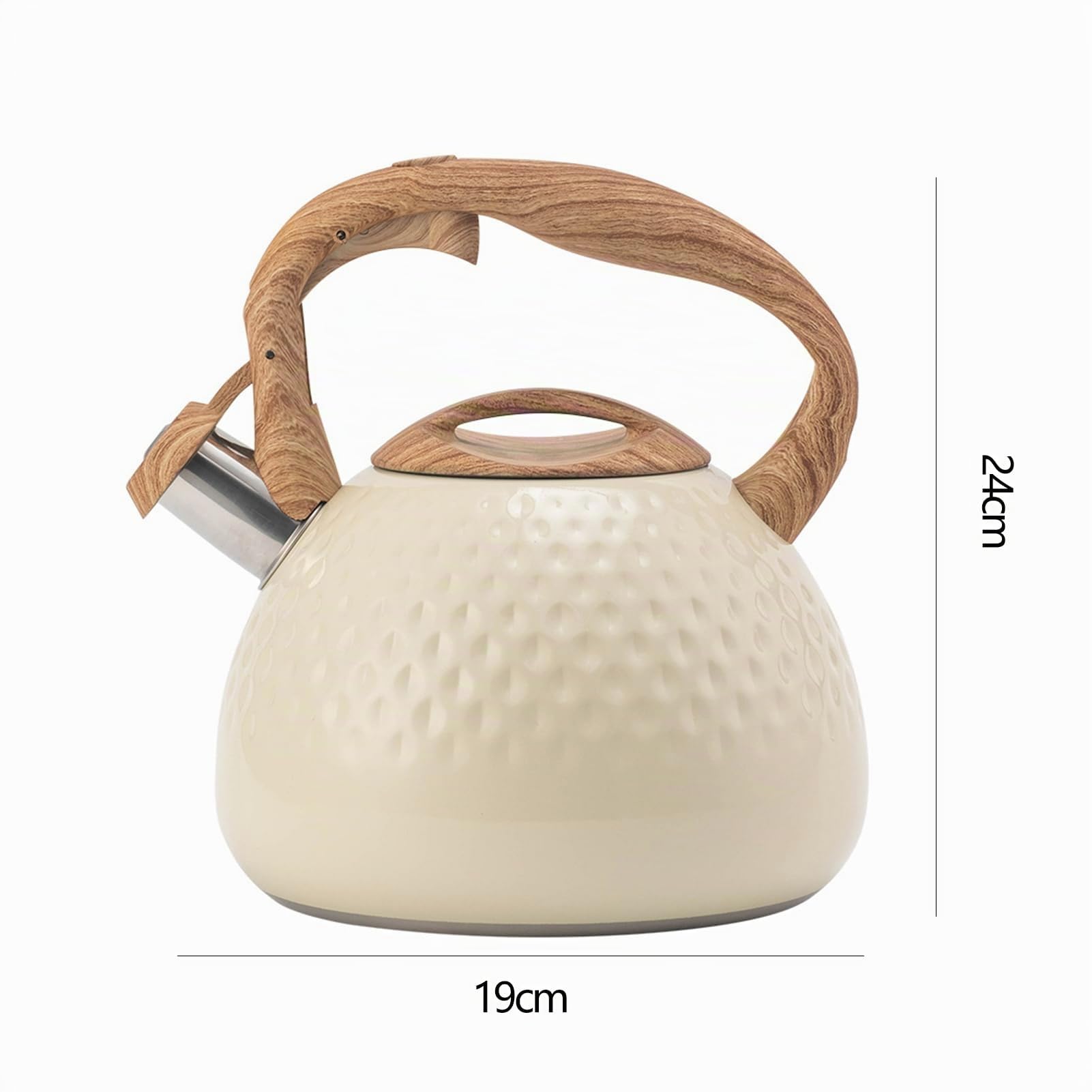 Bollitore retrò in acciaio inox, 3 l, color crema, con manico in legno, Herdarte