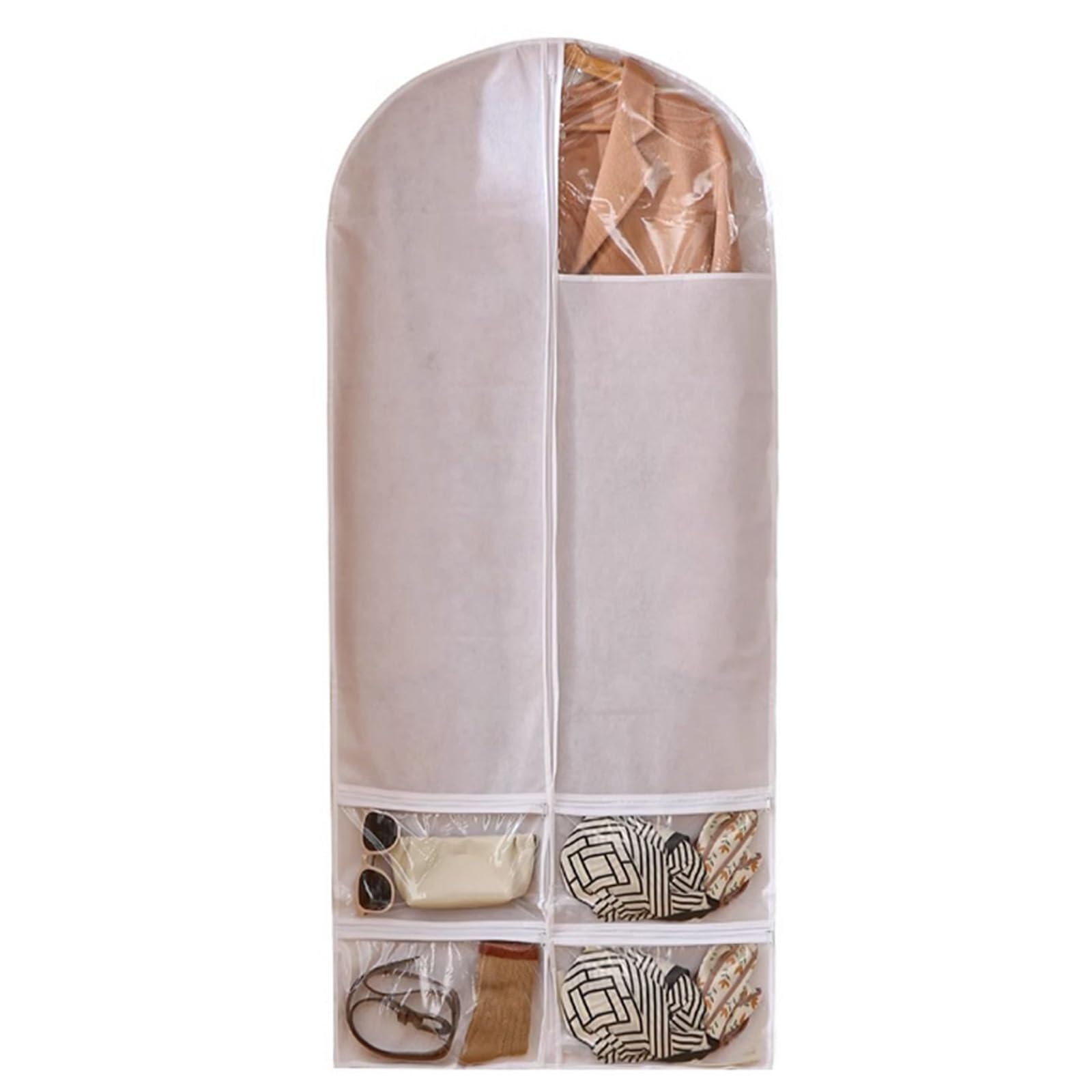 Pokrowce na ubrania, Wiszące torby na ubrania z zamkiem błyskawicznym, torba na ubrania do podróży z przezroczystym okienkiem(White,120cm/47in)