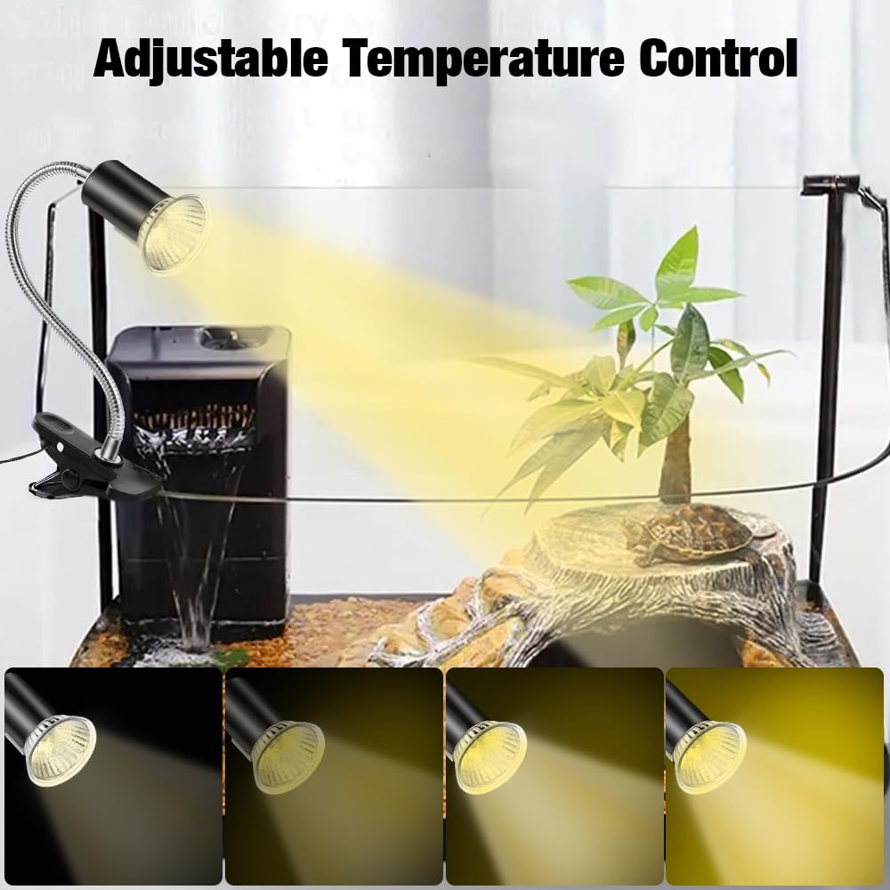 mizikuu Lámpara para Tortuga, Lámpara de Reptiles y Anfibios con 2 Bombillas de Luz Solar UVA UVB 50W Temperatura Ajustable 360° Giratorio Lampara para Tortuga, Lagartos, Serpientes, Camaleones