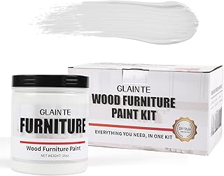 GLAINTE Furniture Paint Kit - Flat White Wood Paint for Cabinets, Doors, Tables & Dressers Refinishing, Water-Based, Non-Toxic & Odorless, 16 OZ