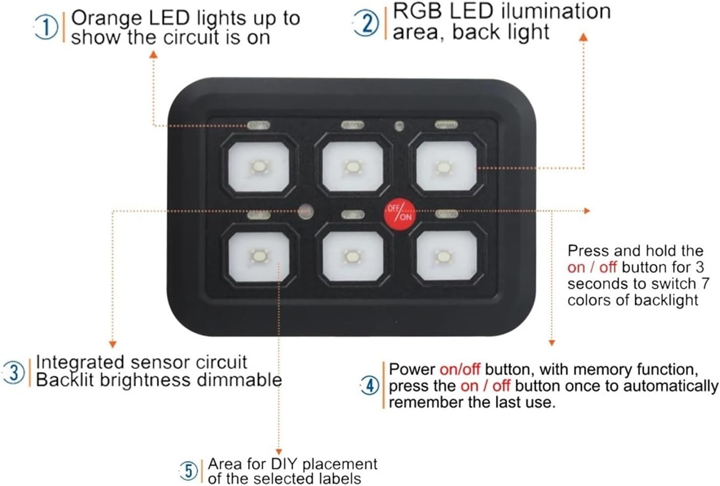 12V LED 6 Gang Switch Panel 600W-1200W Circuit Control Relay System Box Slim Touch Control Panel