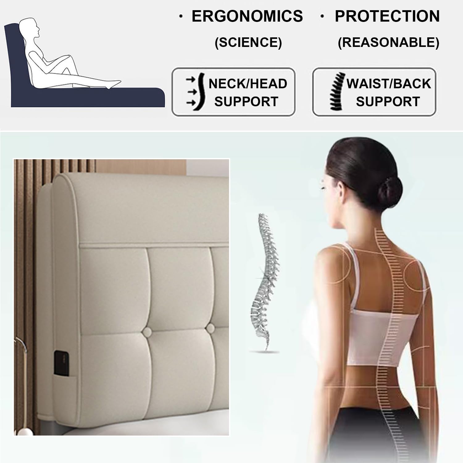 Wipeable Headboard Upholstered Oversized Soft Bed Backboard Technology Cloth Button Bedside Cushion Removable Large Bed Backrest with Headboard Cover,Beige,74.8x23x2In
