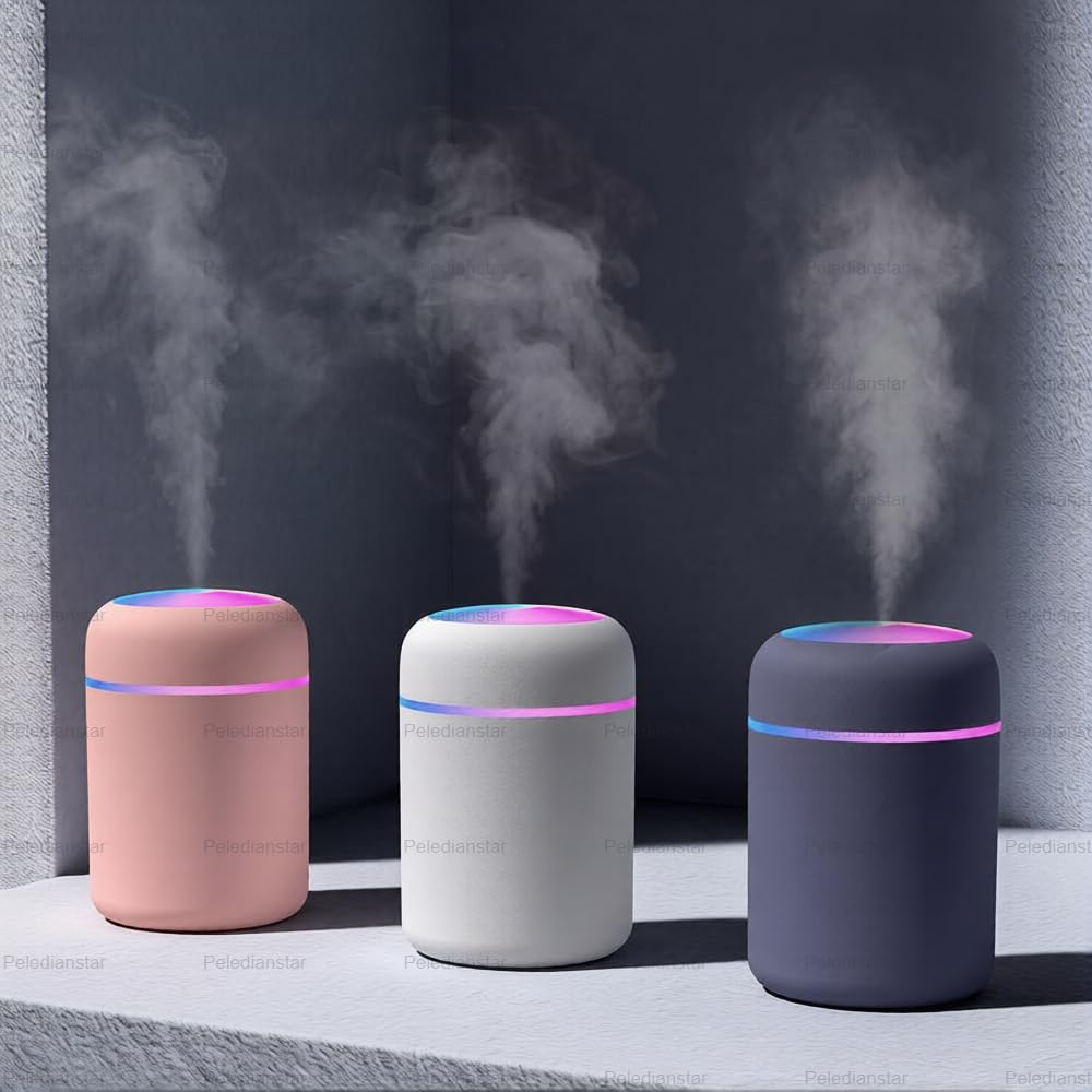 Mini USB Humidifier 300ml for Room Bedroom | Cool Mist Air Humidifier with Colorful LED Light | Portable Quiet Aroma Diffuser for Home, Office, Car | Auto Shut-Off