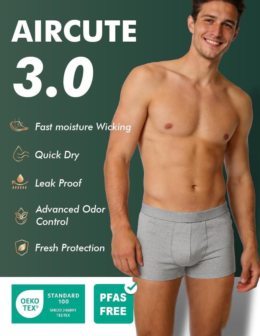 AIRCUTE Washable Incontinence Underwear for Men Leakproof Urinary Bladder Leakage Protection Panties Absorbency Boxer Briefs 62ml 5Pack (M,5 Color)