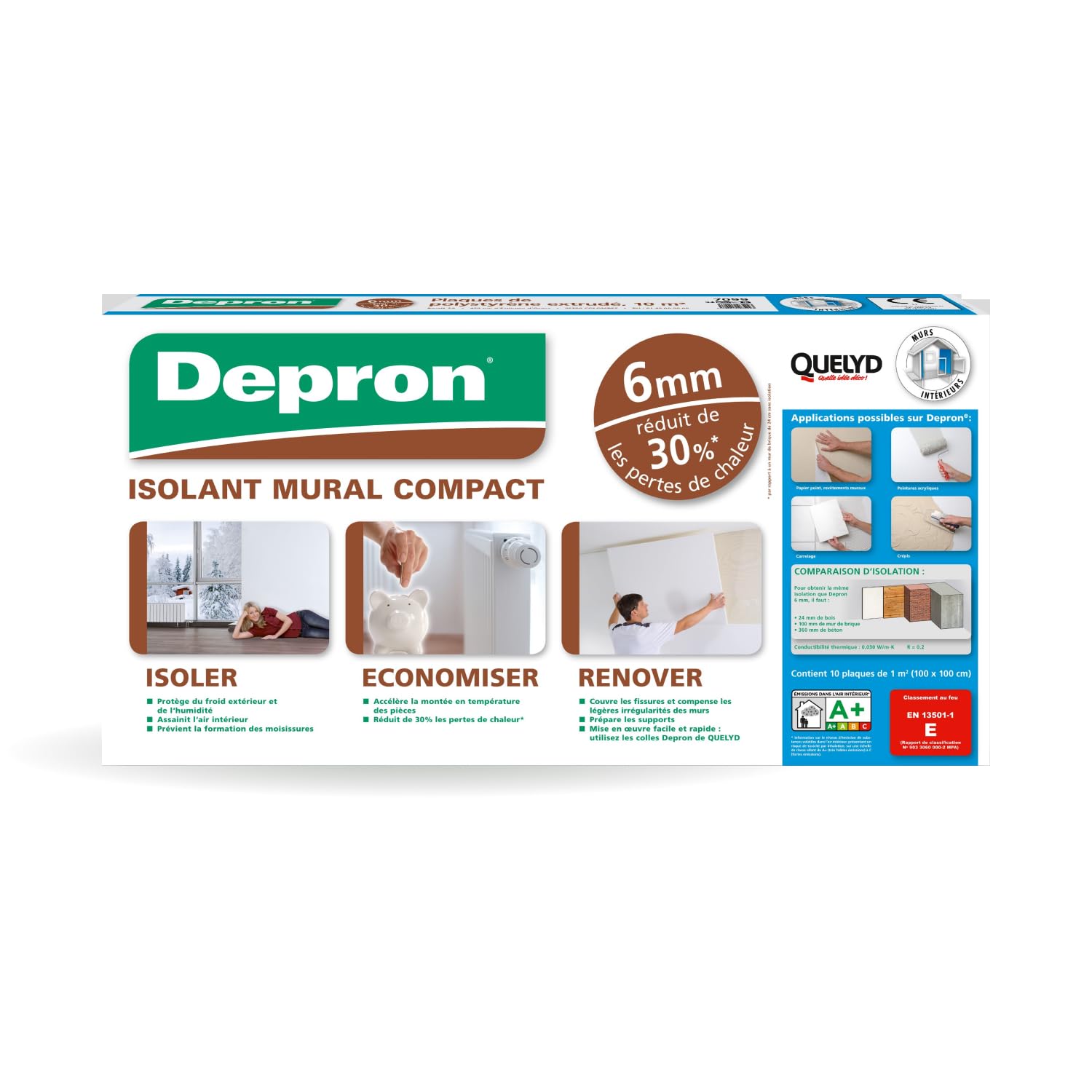 Quelyd Plaques DEPRON Format G6 Épaisseur 6 mm Plaque Isolation Thermique Isolant Murs Intérieurs Blanc 10 Plaques 1 m²