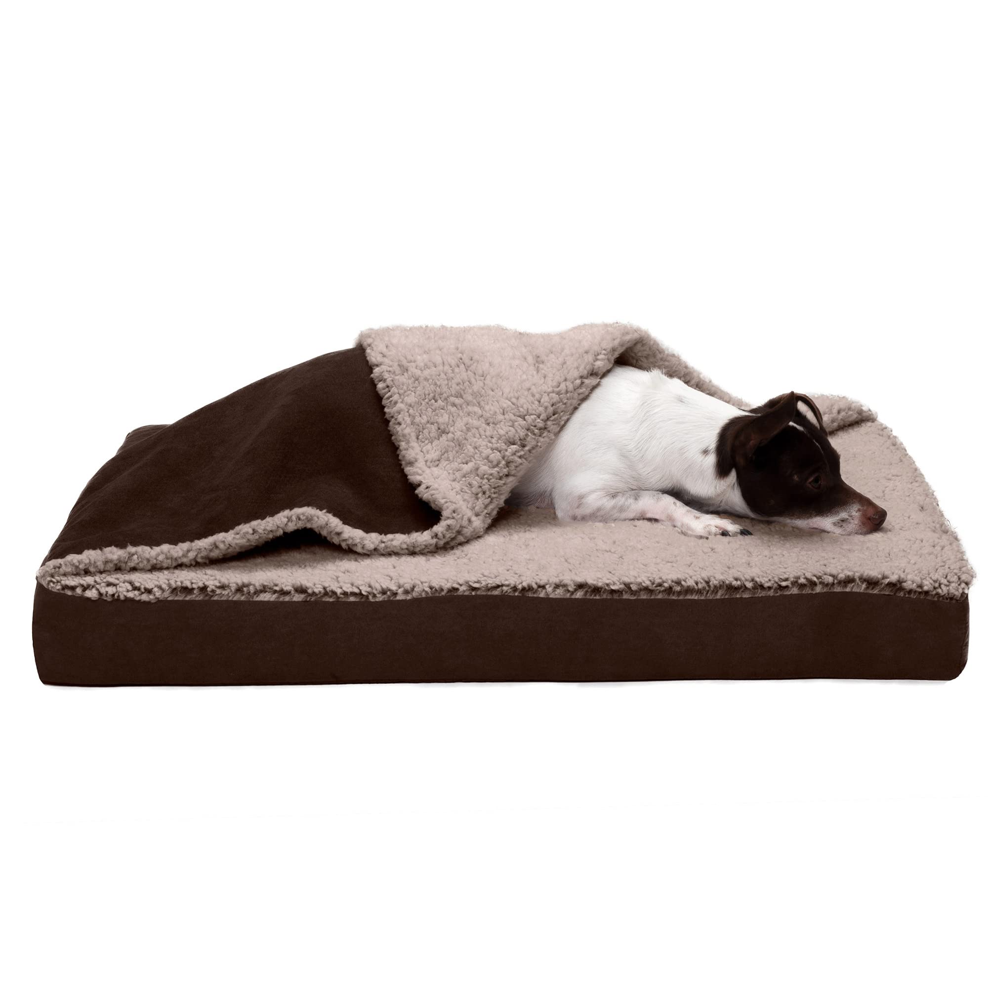 FurhavenMemory Foam Dog Bed for Medium/Small Dogs w/ Removable Washable Cover, For Dogs Up to 35 lbs - Berber & Suede Blanket Top Mattress - Espresso, Medium