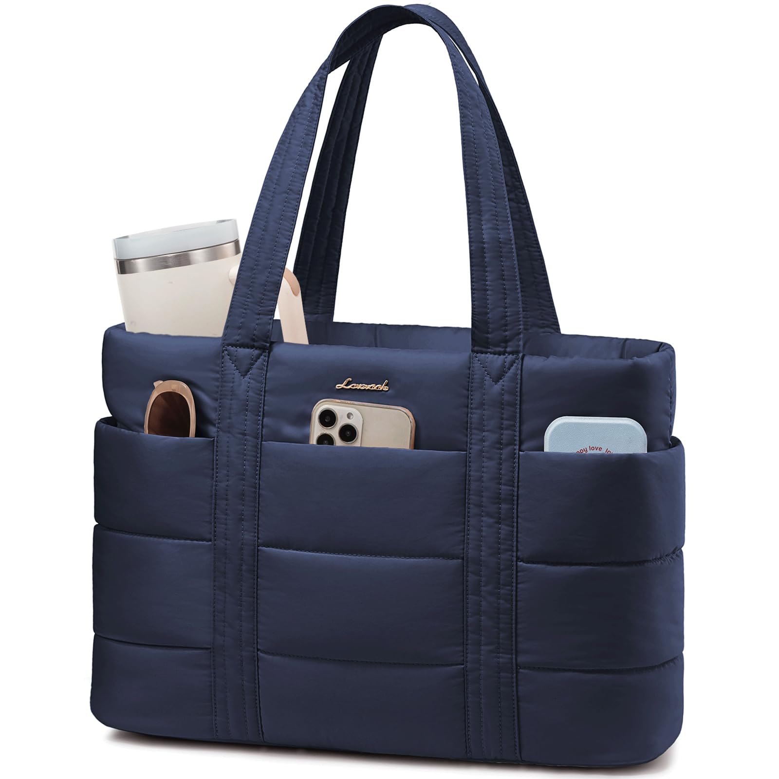 LOVEVOOK Tote Bag for Women, Large Puffer Work Tote Laptop Bag, Lightweight Travel Tote Bag with Zipper Gifts for Women