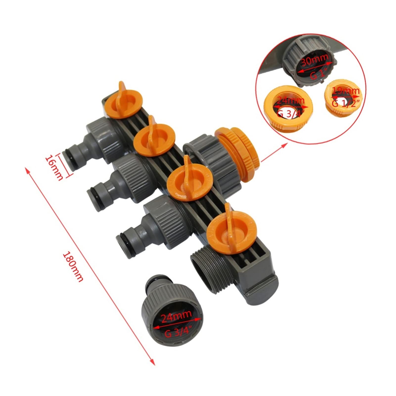 Adaptador de manguera de plomería de jardín Grifo de riego de goteo de jardín Divertidor de 4 vías de la manguera de riego de la manguera rápida adaptador de grifo 1 Conjunto de conector de manguera d