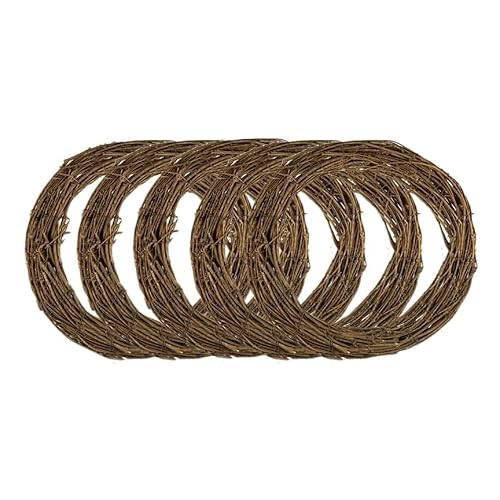 Floralcraft Natural Floralcraft® 5 Pcs 20Cm Vine Wreath Ring Branch Rattan Wreath For Christmas, Diy Craft, Front Door Wall Hanging, Wedding And Party Décor