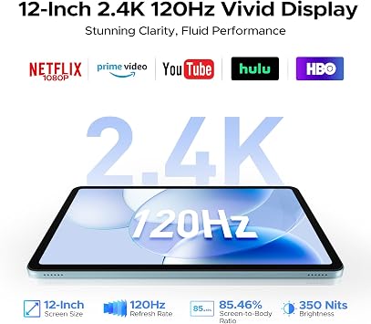 P12 tablets 12 inch android, android tablets, 48GB RAM+128GB ROM/2TB TF, T7280 Octa-core, Gemini AI, IPS 2.4K 120Hz Display, 10000mAh/18W, 5G WiFi, 8MP+13MP, GPS, Face ID, OTG,Tablet with keyboard
