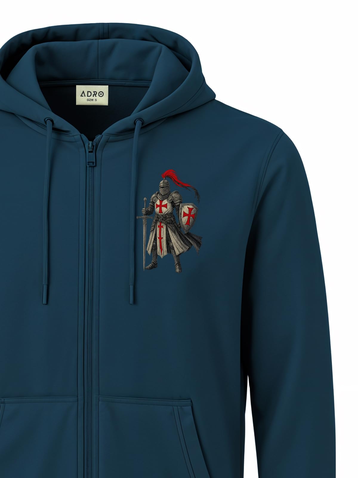 ADRO Męski sweter z kapturem z zamkiem błyskawicznym, regularny krój, 320 g/m², bawełniany polar, z zamkiem błyskawicznym, miękki materiał i bluzy z kapturem z nadrukiem