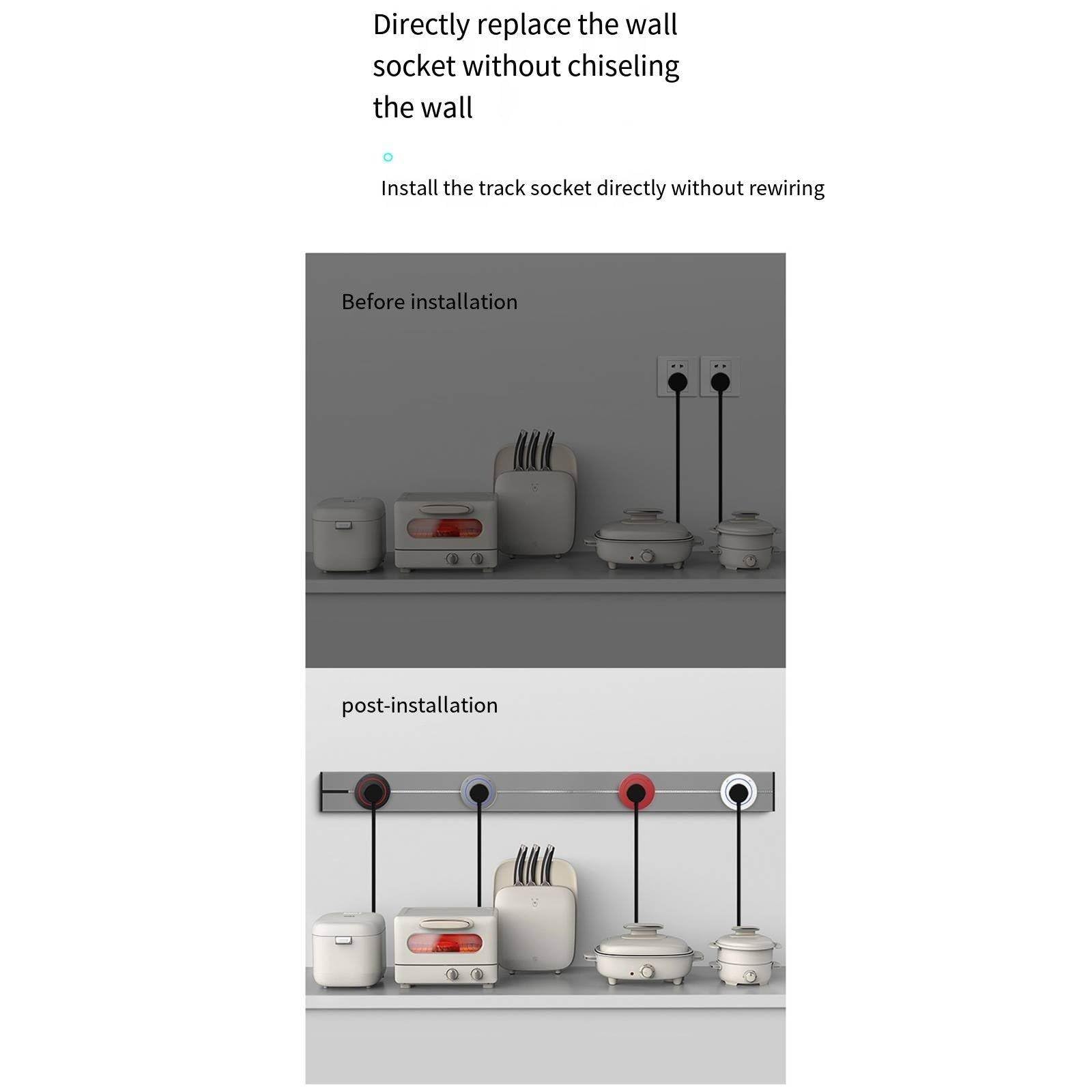 Listwa zasilająca mobilna Silver Track Socket, listwa zasilająca montowana na ścianie z odłączanym adapterem gniazdowym, przedłużacz gniazdowy,60cm