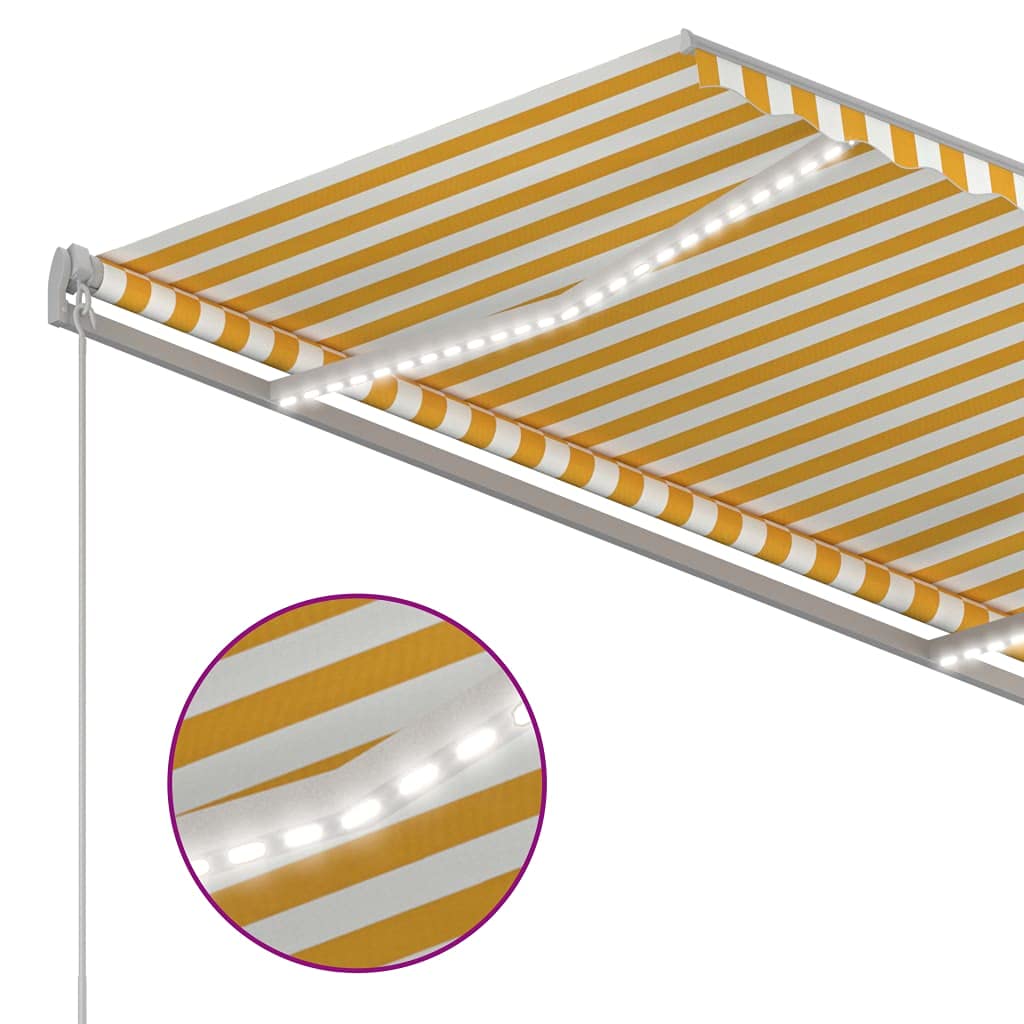 Braccio articolato retrattile, adatto per giardino, veranda, pergolato, prato, balcone, terrazza, tenda da sole, con LED 300 x 250 cm, giallo e bianco