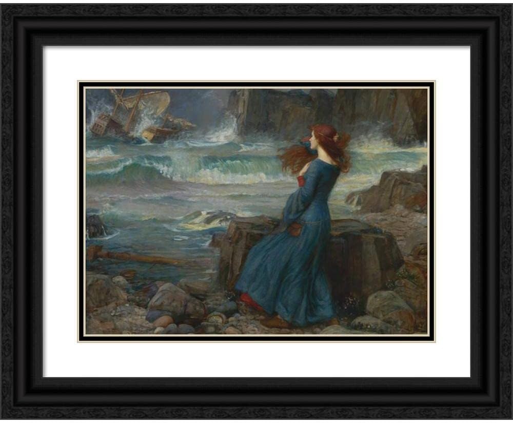 ArtDirect John William Waterhouse 24x18 Gold Ornate Framed and Double Matted Museum Art Print Titled: Miranda-The Tempest (1916)