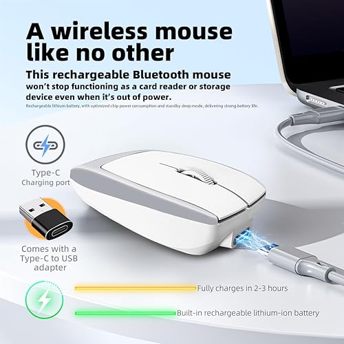 Miniatura 4 de Mini Portable 2-in-1 Wireless Bluetooth Mouse & TF Card Reader - 8GB TF Card Included, Rechargeable, Type-C to USB Adapter, Ultra-Compact