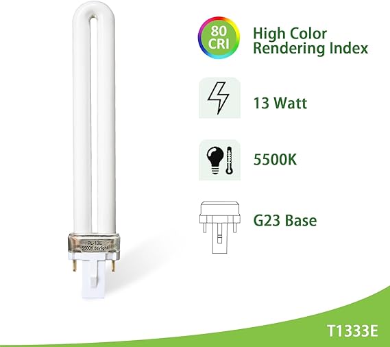 (2 Pack) PL13-E 13W Replacement Light Bulb Compatible with Electronic Ballast,Replace for Ottlite T1333E,13W Type E Compact Fluorescent Light Bulb,5500K Bright Natural Daylight,G23 Base