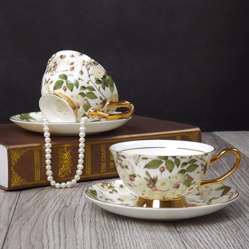 Service à Thé En Porcelaine Fine (Bone China) - Tasse Et Soucoupe Fleurie - Idéal Cadeau élégant