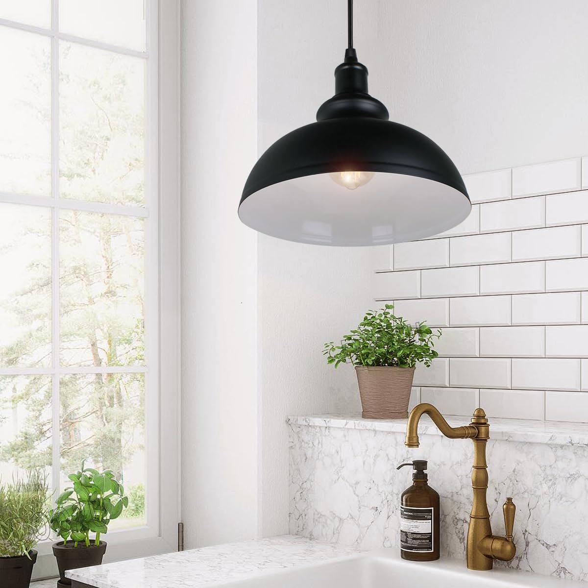 Lampadario A Sospensione LED Stile Industriale Vintage - Paralume In Ferro, 17 Cm, Bianco - Attacco E27