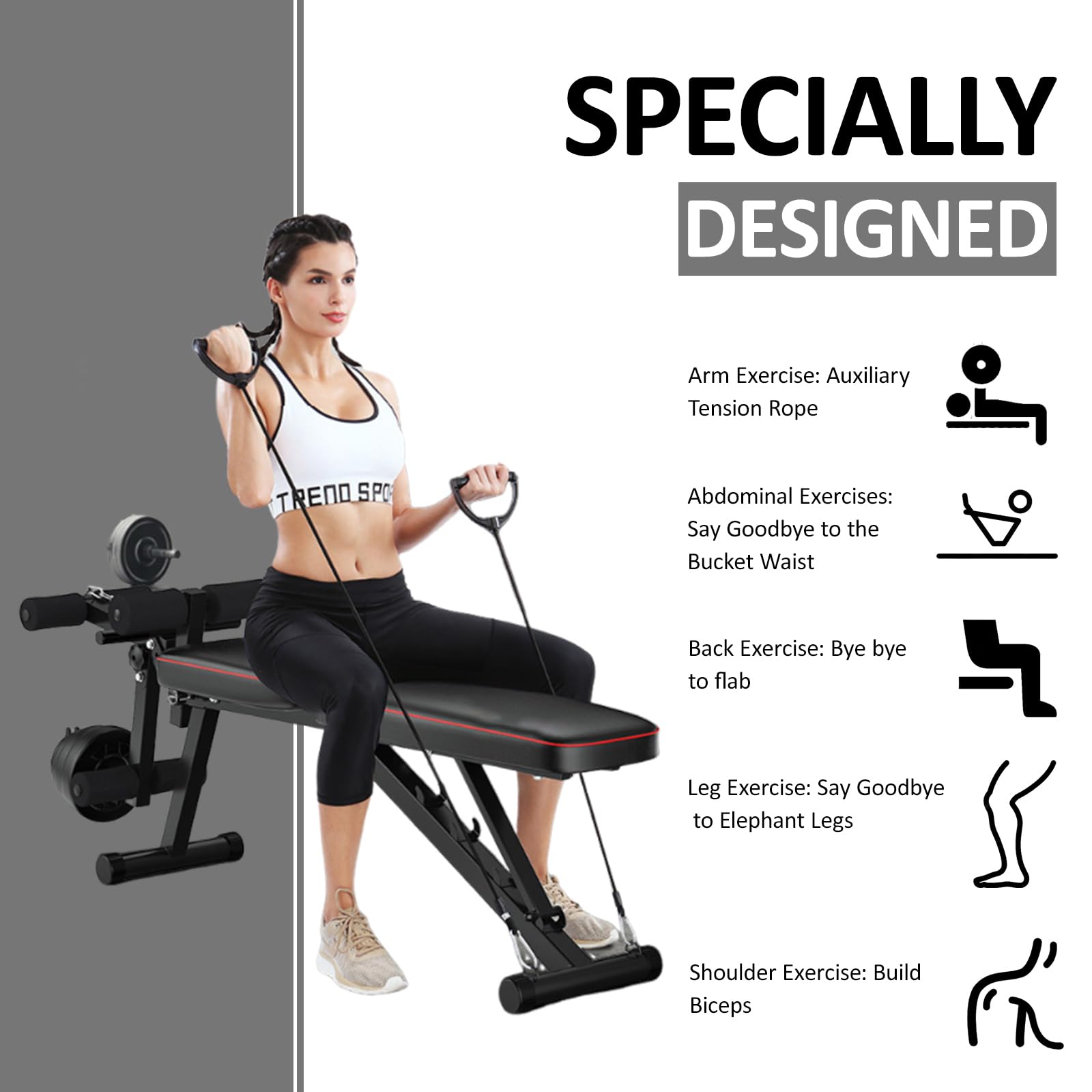 Banco Musculación Plegable Banco Gimnasio Capacidad de Peso de 200 kg/440 LB, Ajuste de ángulo de 5 Niveles, Espuma de Alta Densidad y Estructura de Acero