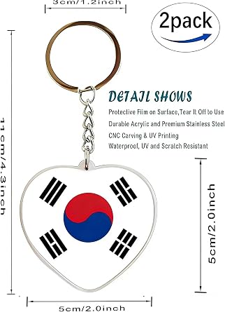 JAVD 2 Pack South Korea Flag Keychain South Korean Key Ring