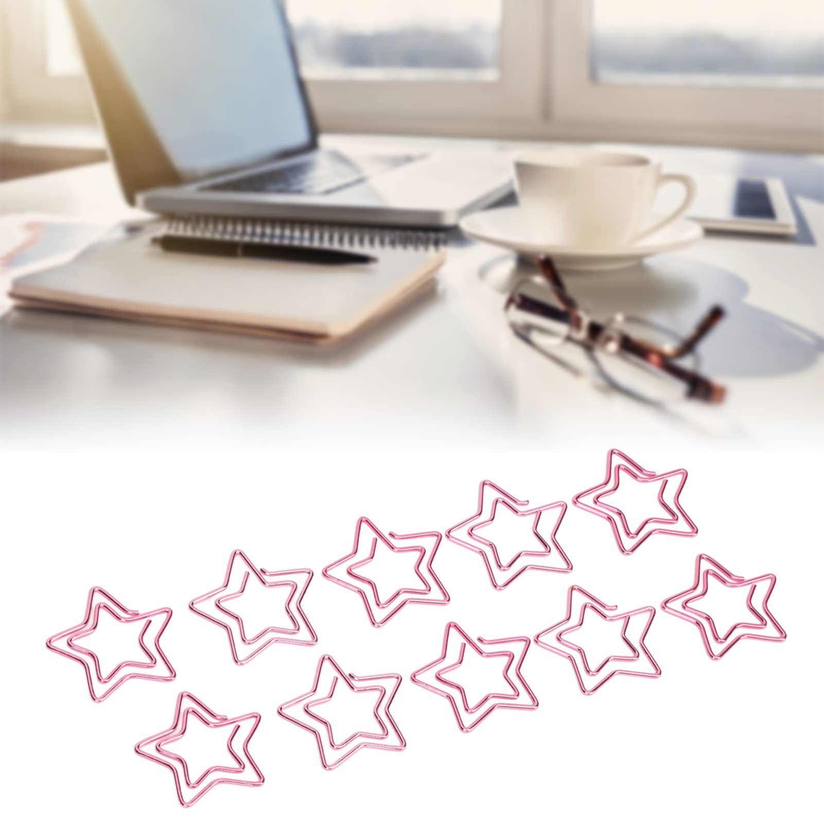 Graziose graffette, 24 graffette a forma di stella, graffette metalliche antiruggine con processo di placcatura rosa, for ufficio, libri scolastici, promemoria, carta, poster