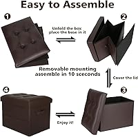 Vista 7 de Storage Ottoman Foot Rest Stool, Foldable Leather Footstool Storage Bench with Thicker Foam Padded Seat. Foot Rest Under Desk for Living Room Marrón