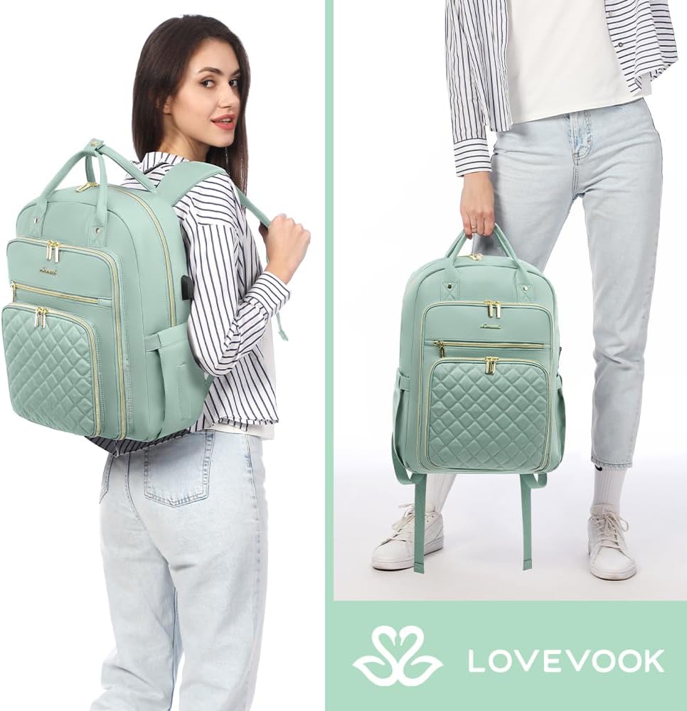 LOVEVOOK Laptop Backpack for Women, Water Resistant Travel Work Backpacks Purse Stylish College Business Teacher Nurse Computer Bag with USB Charging Port, Fits 15.6" Laptop