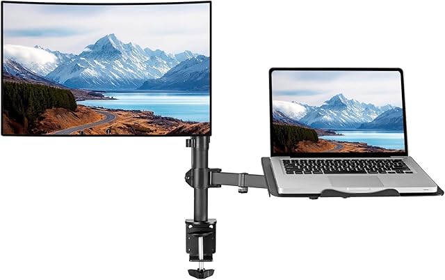 suptek Monitor Arm with Laptop Tray, Fully Adjustable VESA Mount for 13 to 27 inch LCD LED Screen & up to 17 inch Notebook, Monitor Arm Desk Mount MD6432TP004
